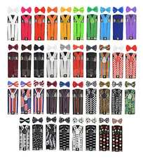 35mm Wide Adjustable Braces Match Color Suspender & Bow tie Set Elastic 
