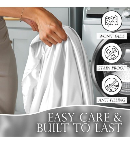 Luxury Satin Full Bed Sheet Set With 15" Deep Pocket White - Picture 6 of 8