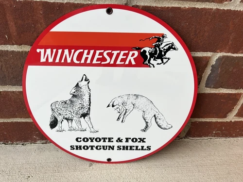 Winchester Ammunition ShotGun Shells Vintage Style Round Metal Sign Coyote Fox