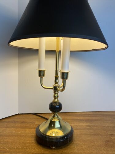 Indiana University Brass & Marble Table Desk Bouillotte Lamp 23” Engraved 1950 - Picture 3 of 8
