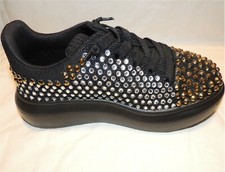 Women's sz8 Black Blinging Dressy Rhinestone Crystal Sneakers w/Gold Rhinestuds