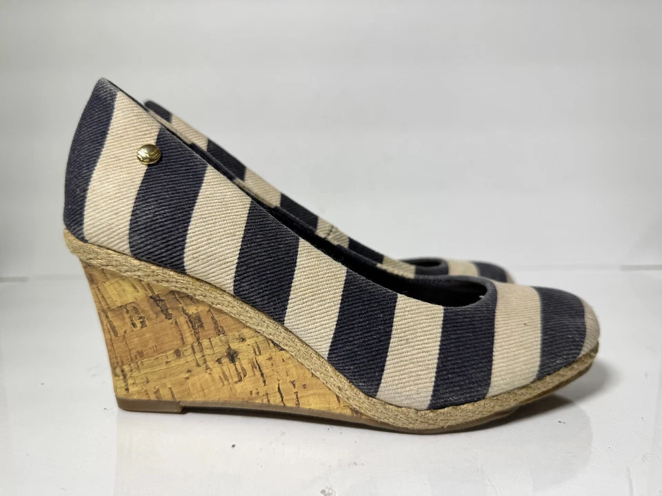 Zapatos de tacón de cuña LifeStride Soft System de lona a rayas, azul marino y crema - talla US 6 Foto 2 de 4