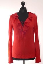 Blutsgeschwister Damen Cardigan Strickjacke S rot leicht V-Neck Bindegürtel