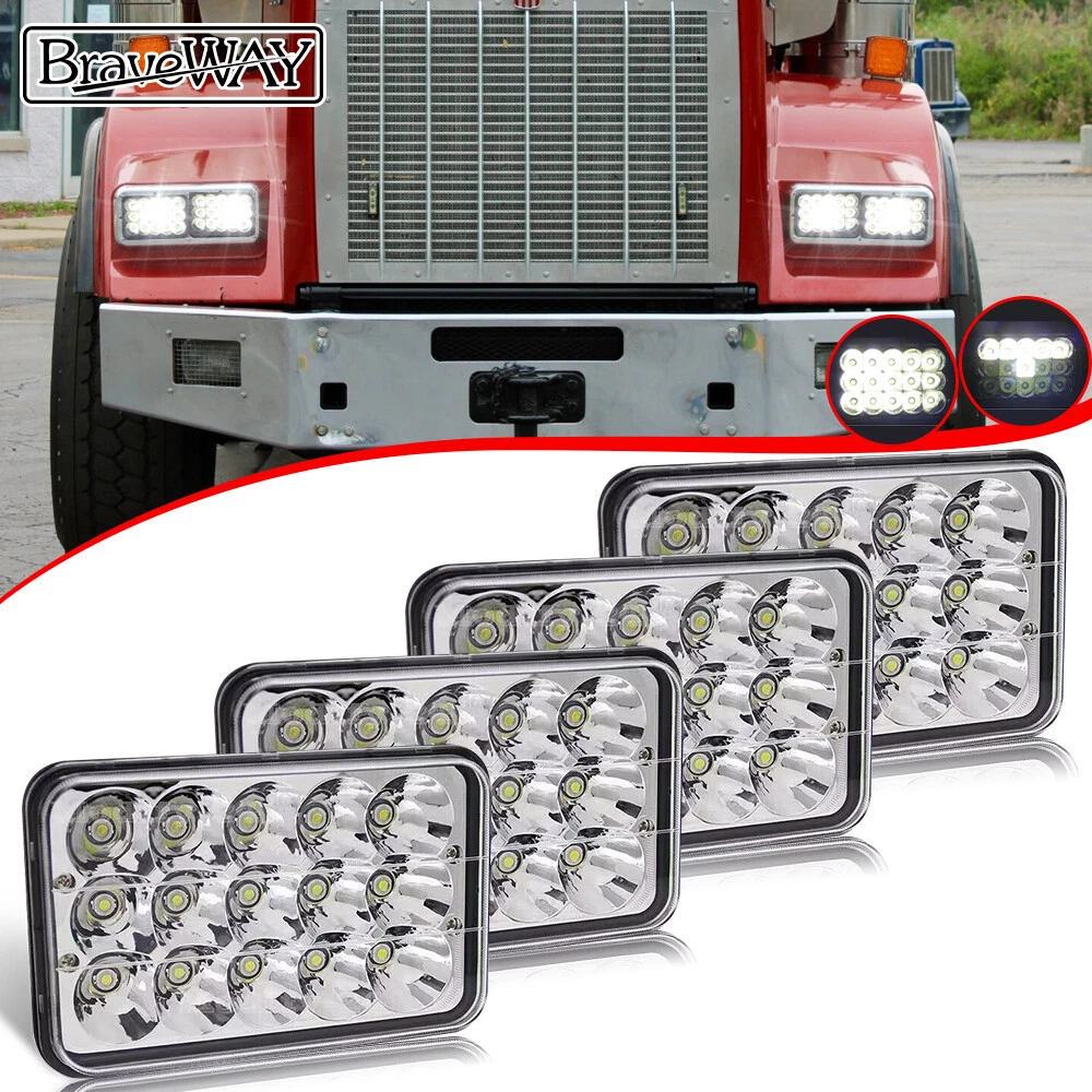 Par De Faros LED 4x6 Pulgadas Para Camiones Peterbilt Y Kenworth (W900, T800) - Sellados, IP67, Luz Blanca 6000K