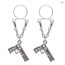 Pistol Embellished 1 Pair Nipple Fake Piercing Rings Stainless Steel Clip On