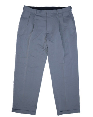 Haggar Mens Gray Herringbone Striped Pleated Front Cuffed Hem Slacks Pants 38x30
