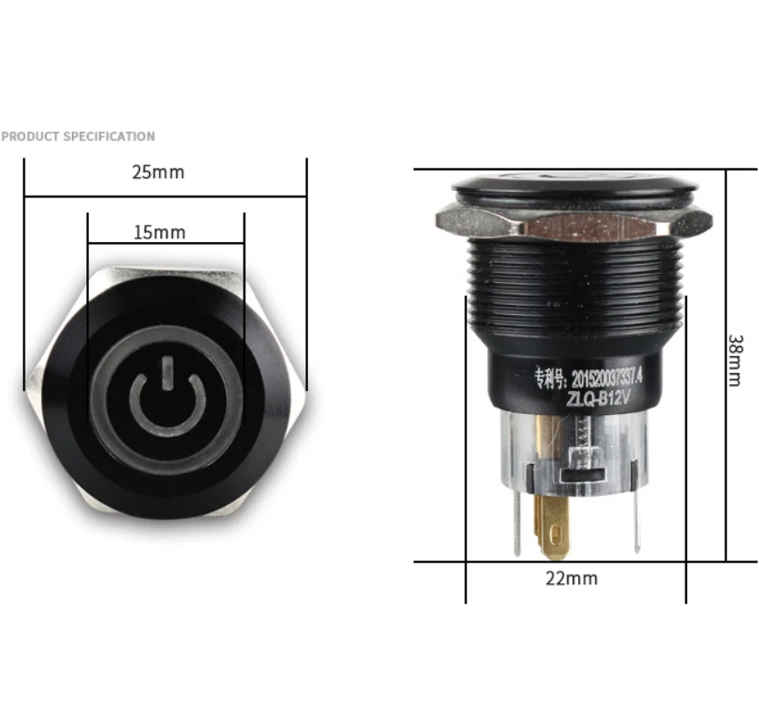 22mmBlack Metal Push Button Swich Waterproof Momentary Button Switch Free Socket - Image 4 of 4