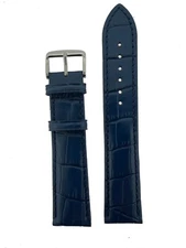 Extra Long Watch Band Blue Crocodile Grain Leather Mens 20mm 22mm