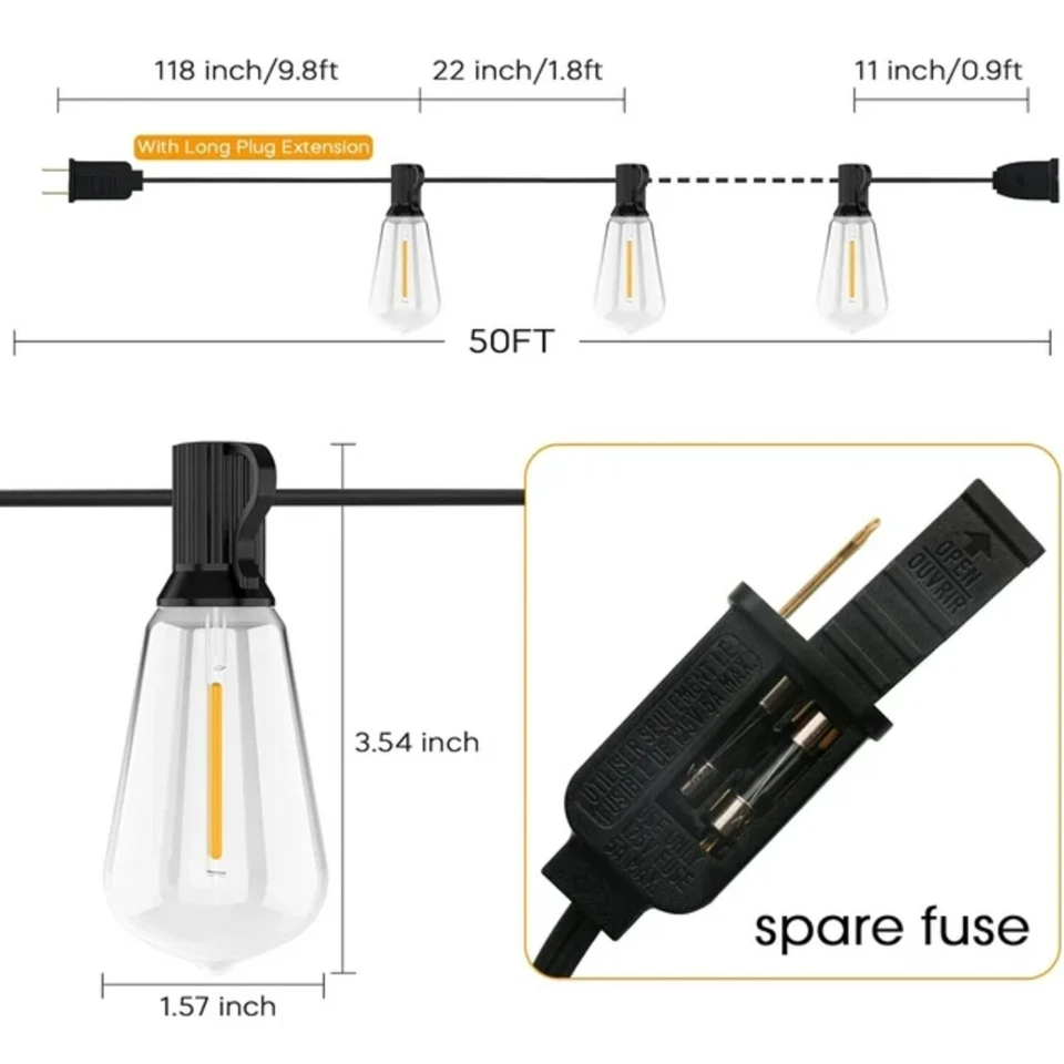 Cadena de luces LED de 50 pies - 800 pies para exteriores resistentes a la humedad ST38 LED luces de patio Foto 3 de 4