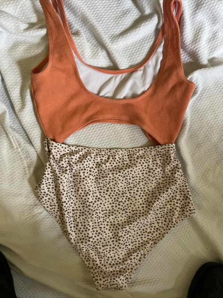 Unbranded Womens Tankini In A Size S Swimsuit In A Pastel Orange/dotted Brown - Image 3 of 4