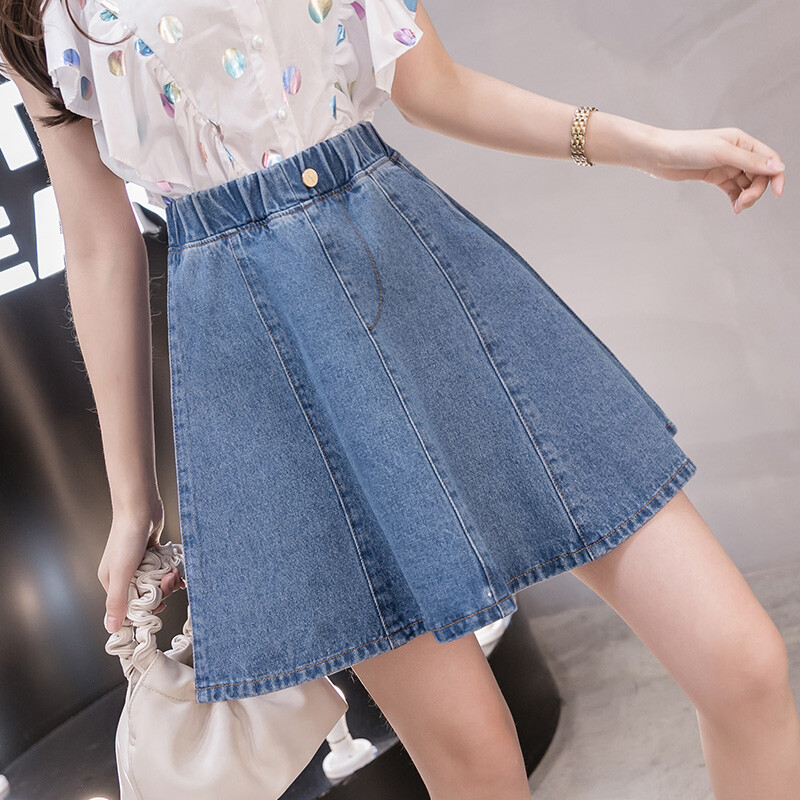 Women A Line Skirt Short Jeans Mini Dress Denim Skirt Elastic