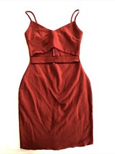 WINDSOR ladies SMALL Rust Colored Peekaboo Dress Cutoff Hem Back Zip