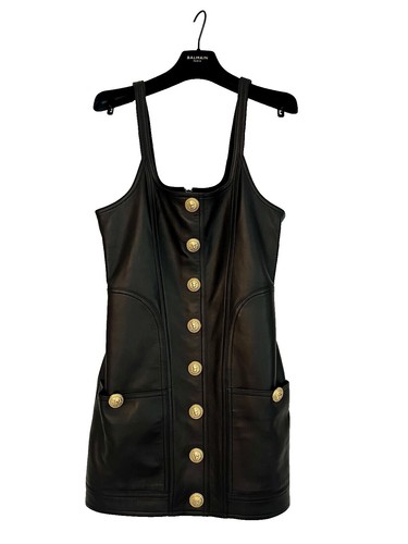 balmain leather dress Balmain Quilted Leather Mini Dress In Black