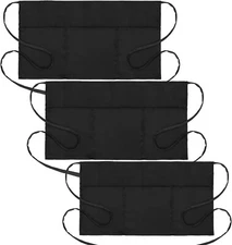 Choice Black Waist Half Bib Apron 3 Pocket Server Kitchen Dining 12"L x 26"W 3pk