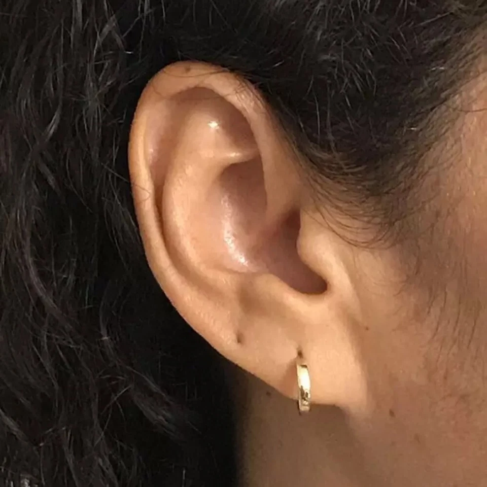 14K Solid Gold 1.7mm x 10mm Hoop Huggie Earrings, 14k Small Earrings AB-54 - Image 3 of 4