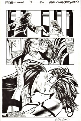 GREG LAND SIGNED 2015 SPIDER WOMAN KISSES MORLUN ORIGINAL ART! FREE SHIP!