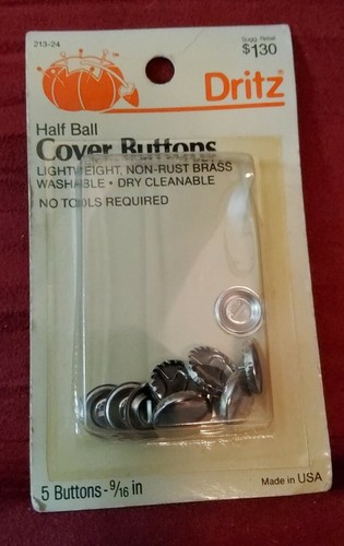 Vintage Dritz Half Ball Cover Buttons Size/No 24-9/16" Brass # 213-24 5 Pieces - Picture 2 of 3
