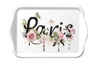 "Tablett Snack-Tray \"Paris\" Rosen Nostalgie Blumen*13X21 Cm Schriftzug Key"
