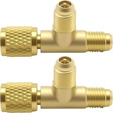 2Pcs Quick Coupler Access Tee, 1/4'' SAE Valves Core Tee Adapter Brass Refrigera
