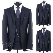 Navy Blue Men's Suit Formal Business Peak Lapel Wedding Groom Tuxedo Three Piece