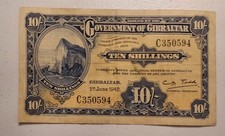 1942 Gibraltar 10 Shillings Note; Pick 14b