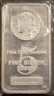 5 Oz .999+ Fine Silver Bar (HM), Morgan Dollar Head Design, Sealed In Plastic