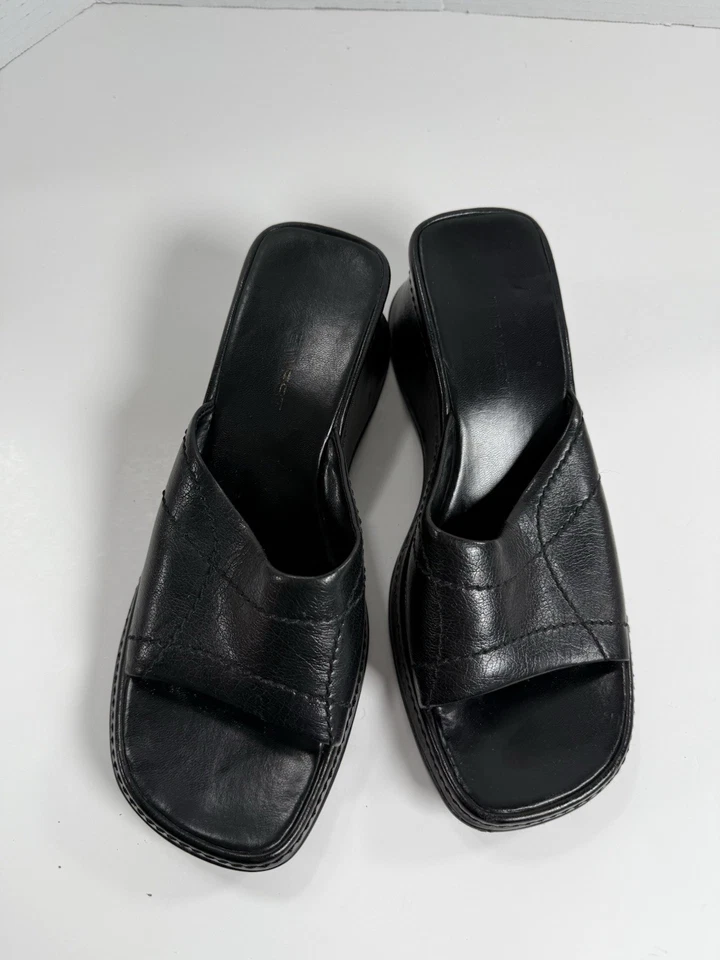 Vintage 90’s Y2K Nine West Chunky Leather Slide Sandal Mules Platforms Size 8.5 - Image 3 of 4