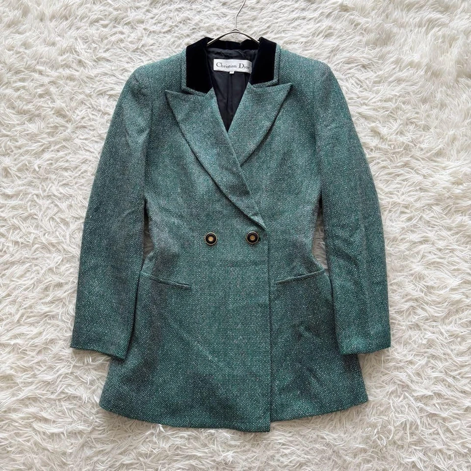 Christian Dior на заказ куртка размер 9 бархата контраст двойной золотой кнопки зеленый - Изображение 2 из 4