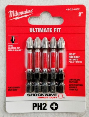Milwaukee 48-32-4602, SHOCKWAVE Impact Duty 2  PH2 Steel Screwdriver Bits (5-Pk)