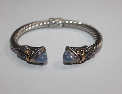 Samuel Benham BJC SS/14K Gold Chalcedony Twist Cable Cuff Bracelet   [066GCM]