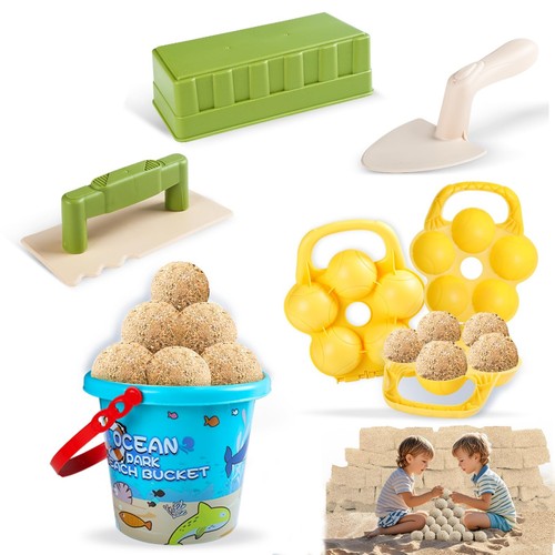 Giocattoli da Spiaggia, Set Gioco 6 Pezzi per Bambini da Interno Esterno con Secchio, Stampo per Mattoni, San...