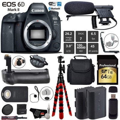 Canon EOS 6D Mark II DSLR Camera (Body Only) + Professional Battery Grip +