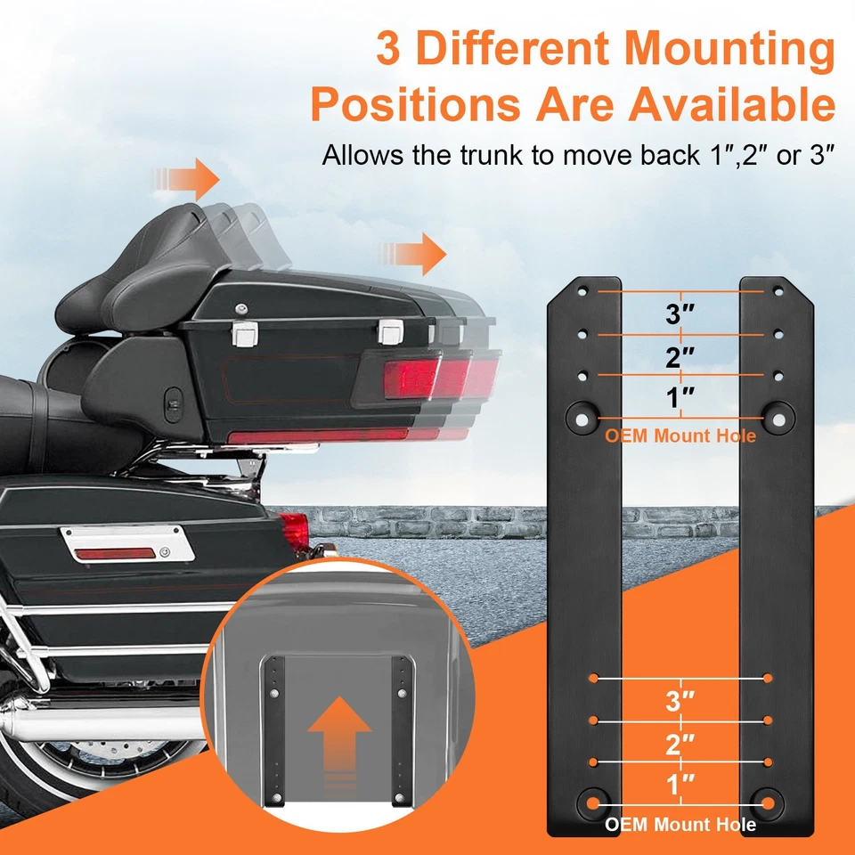 Fits For Harley Touring 2009-2013 Tour Pack Relocate Kit Adjustable 1"-3" Mount Foto 2 de 4