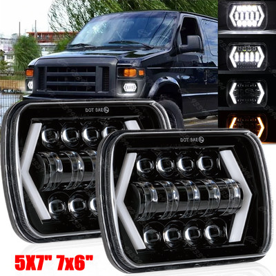 Pair 7X6'' 5X7 LED Headlights H4 Hi/Lo Fit Ford E-100 E-150 E-250 E-350 Econoline
