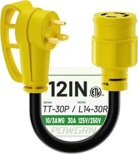 30 Amp to 30 Amp RV Generator Adapter Cord 1FT 12 Inch , NEMA TT-30 Male