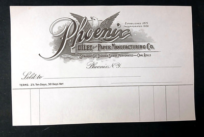 Phoenix Toilet & Paper Manufacturing Letterhead Paper Ephemera Victorian Era Lot