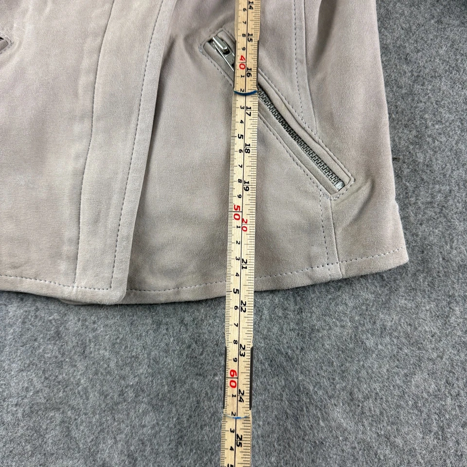 Chaqueta Muubaa Mujer Talla UK 6 Beige Gamuza Cabra Avant-Garde Motociclista Cremallera Abrigo Foto 3 de 4