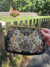 Vintage Petit Point Stitch Floral Tapestry Purse