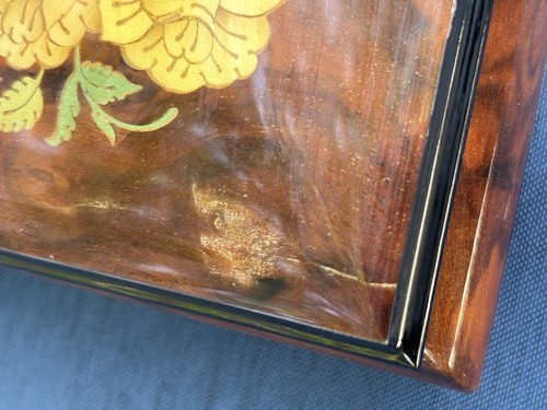 San Francisco Music Trinket Box Burl Wood Inlay Flowers Brown VTG - 第 7/15 張圖片