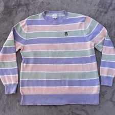 Teddy Fresh Sweater Mens Extra Large Pastel Stripe Bear Logo Crewneck Pullover