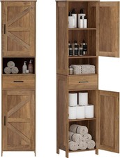 67" H Tall Bathroom Storage Cabinet with 2 Barn Doors and 1 Drawer Narrow