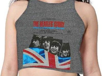 Rockoff Trade Damen Tanktop Freizeit Shirt The Beatles Story Cropp Top, Grau, XL