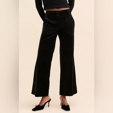 Maeve Anthropologie Naomi Velvet Velour Wide Leg Flare Pants 10T Tall Black