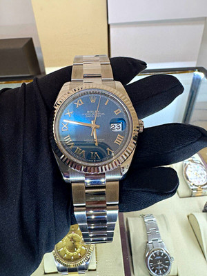 Rolex Datejust 41 Blue Roman Dial Fluted Bezel Stainless Steel Bracelet - 126334