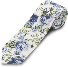 Cotton Floral Ties for Men 2.76" Men's Skinny Tie Linen Flower Printed Neck Tie