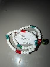  462. 2 Pc Christmas Bracelets Red. Green, White