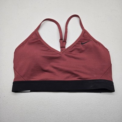 Nike Women Sports Bra M Red DRI FIT Wireless Jersey Mesh Strap Adjustable