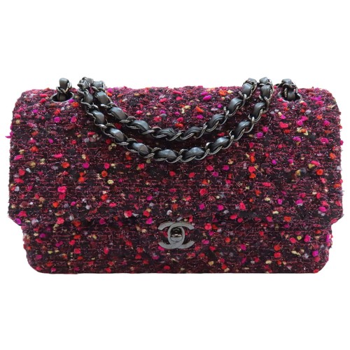 CHANEL Double Flap Shoulder Handbag Multicolor Quilted Tweed