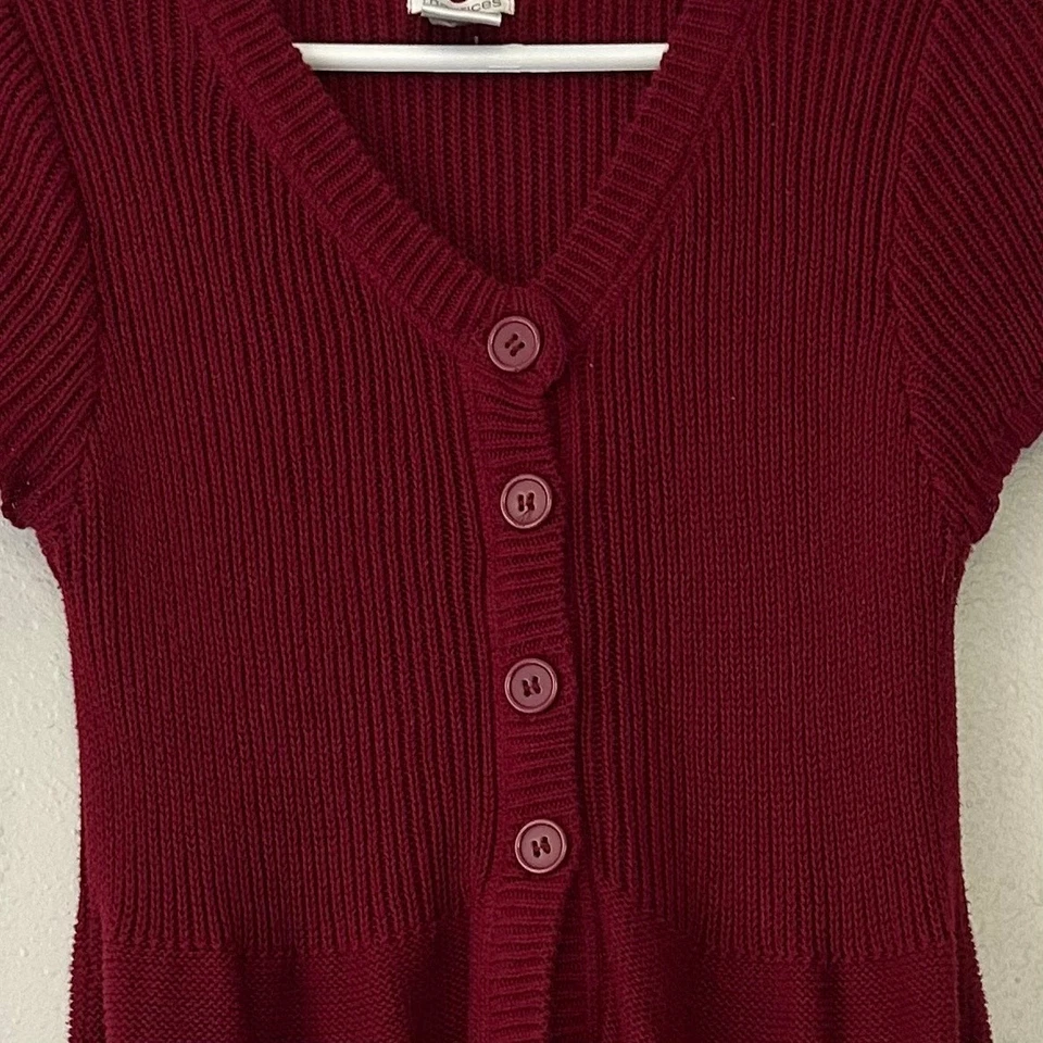 Vintage Maurices Babydoll Punto Acanalado Suéter Botón Delantero Manga Corta Y2K M Foto 4 de 4