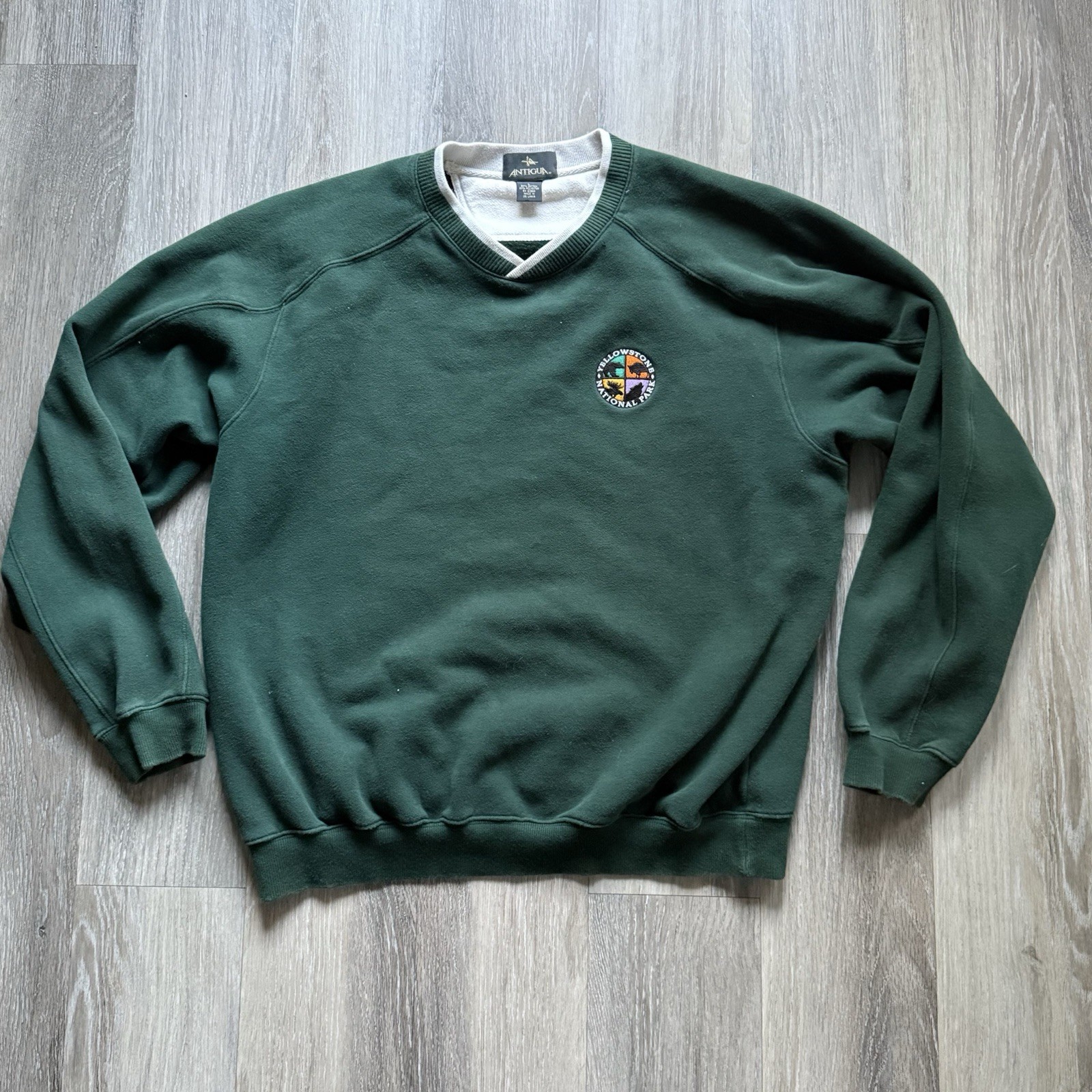 Yellowstone National Park Forest Green Sweater Men's Large Crewneck Sweatshirt
